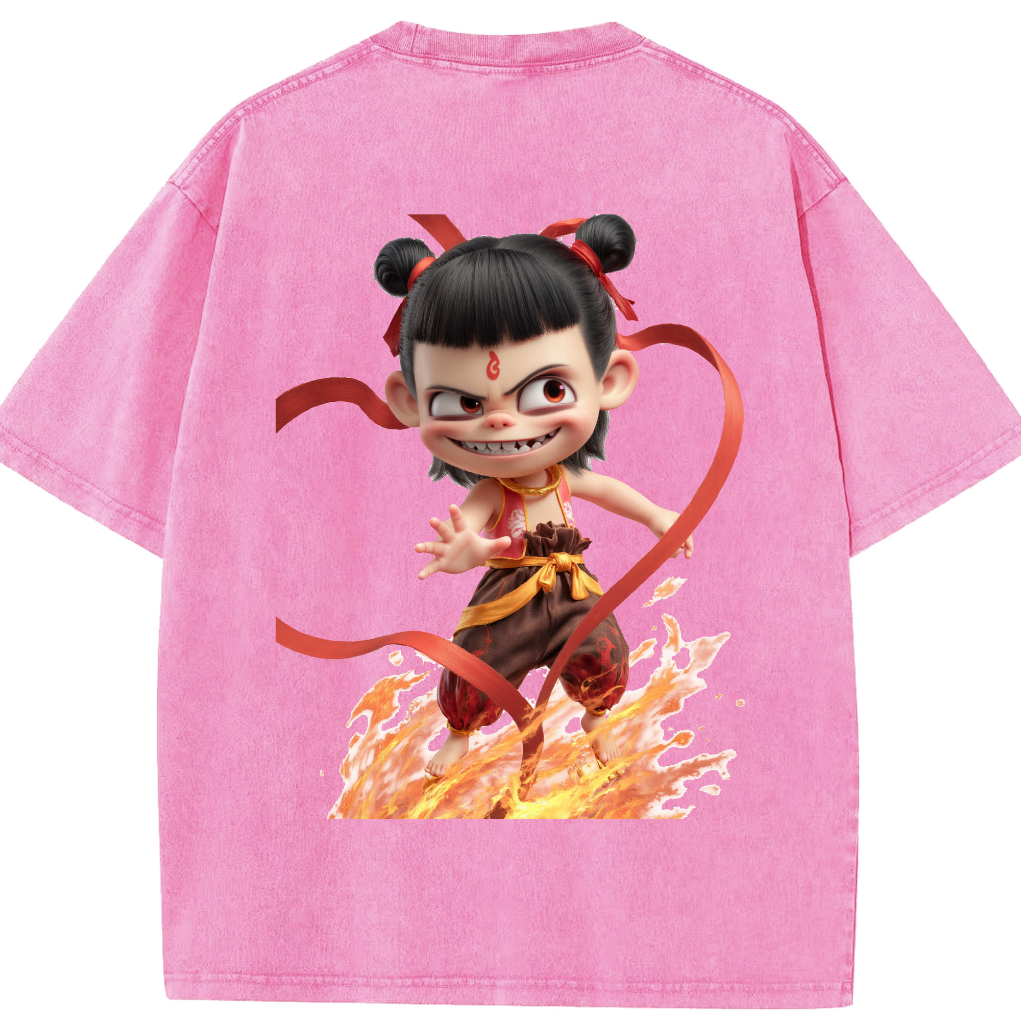 （画像用） Ne Zha 2 ナタ 魔童の大暴れ 綿100% ヴィンテージ風 半袖Tシャツ（背面プリント）